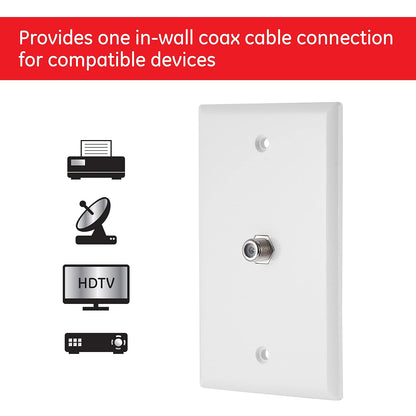 GE-branded Coax Cable Wallplate, White