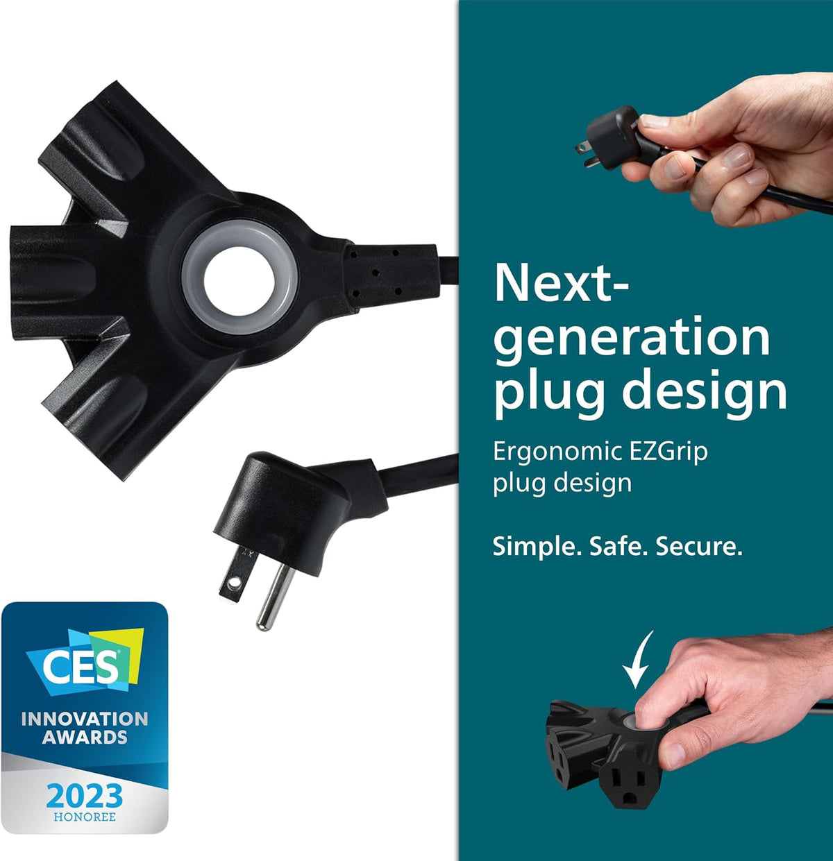 Philips 3-Outlet EZGrip Grounded Outlet Extender, Black