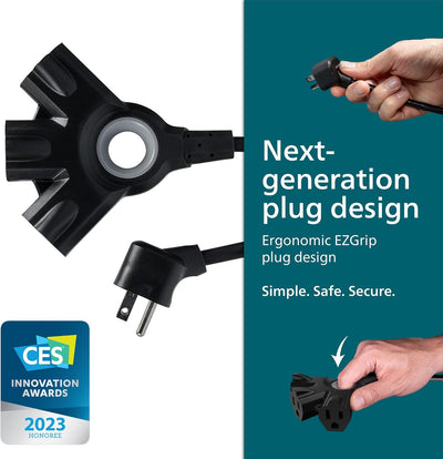 Philips 3-Outlet EZGrip Grounded Outlet Extender, Black