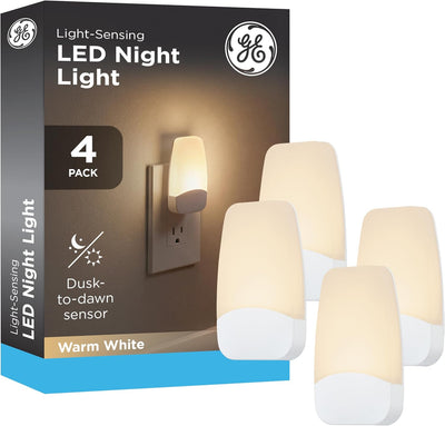GE Light Sensing LED Night Light, Warm White, 4 Pack