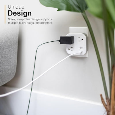 GE-branded UltraPro 3-Outlet Surge Tap with USB, 980J, 1 USB-A, 1 USB-C, White