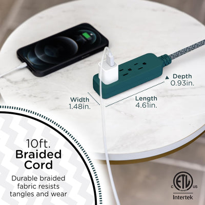 Cordinate 10ft. 3-Outlet Indoor Extension Cord, transformative teal