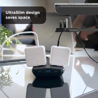 GE-branded 10OL Surge Protector, 1 USB-A, 2 USB-C, 20W Power Delivery Shared, 1000J, 4ft. Braided Cord, Black