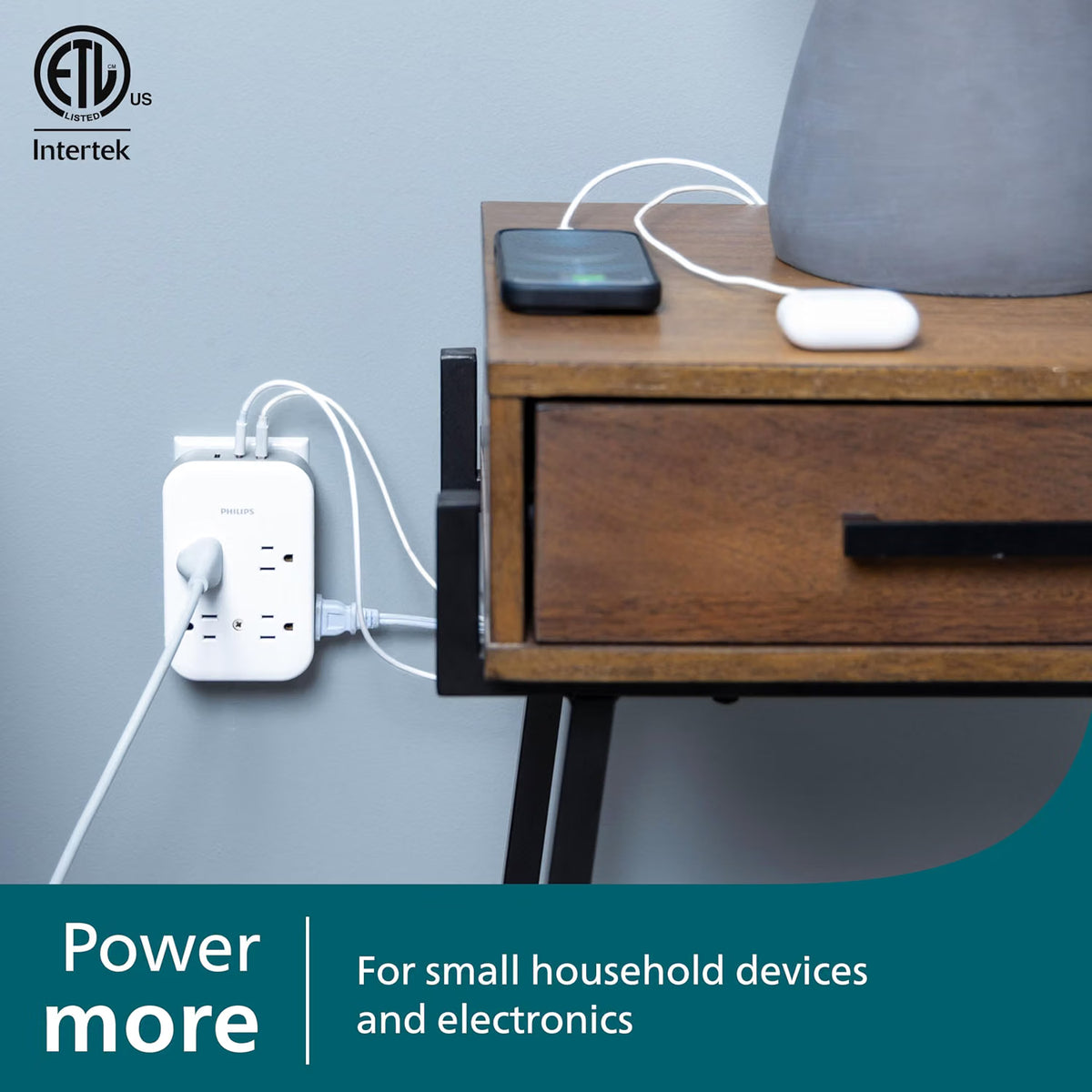 Philips All-in-One 4 Grounded plus 4 Polarized Outlet Surge Tap, 2-USB-C, 1-USB-A, 15W, 1140J, white/gray