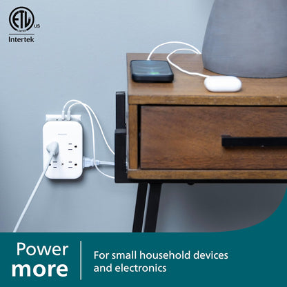 Philips All-in-One 4 Grounded plus 4 Polarized Outlet Surge Tap, 2-USB-C, 1-USB-A, 15W, 1140J, white/gray