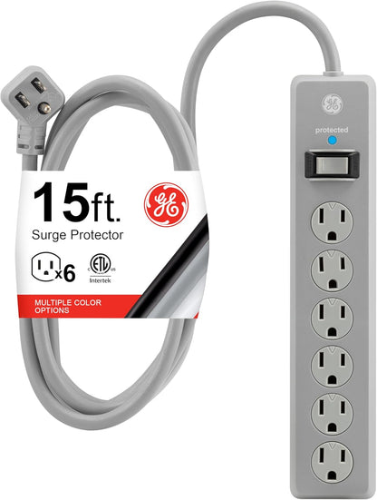 GE-branded 6-Outlet Surge Protector, Gray, 15ft. Cord