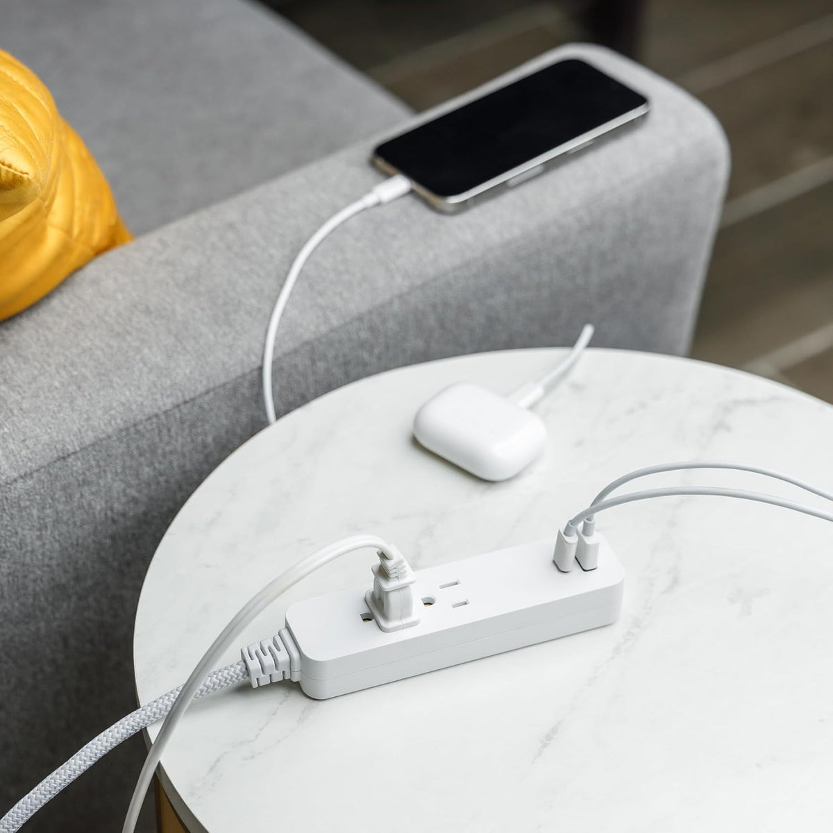 GE 2-Outlet 2ft. Extension Cord with USB Charging, White
