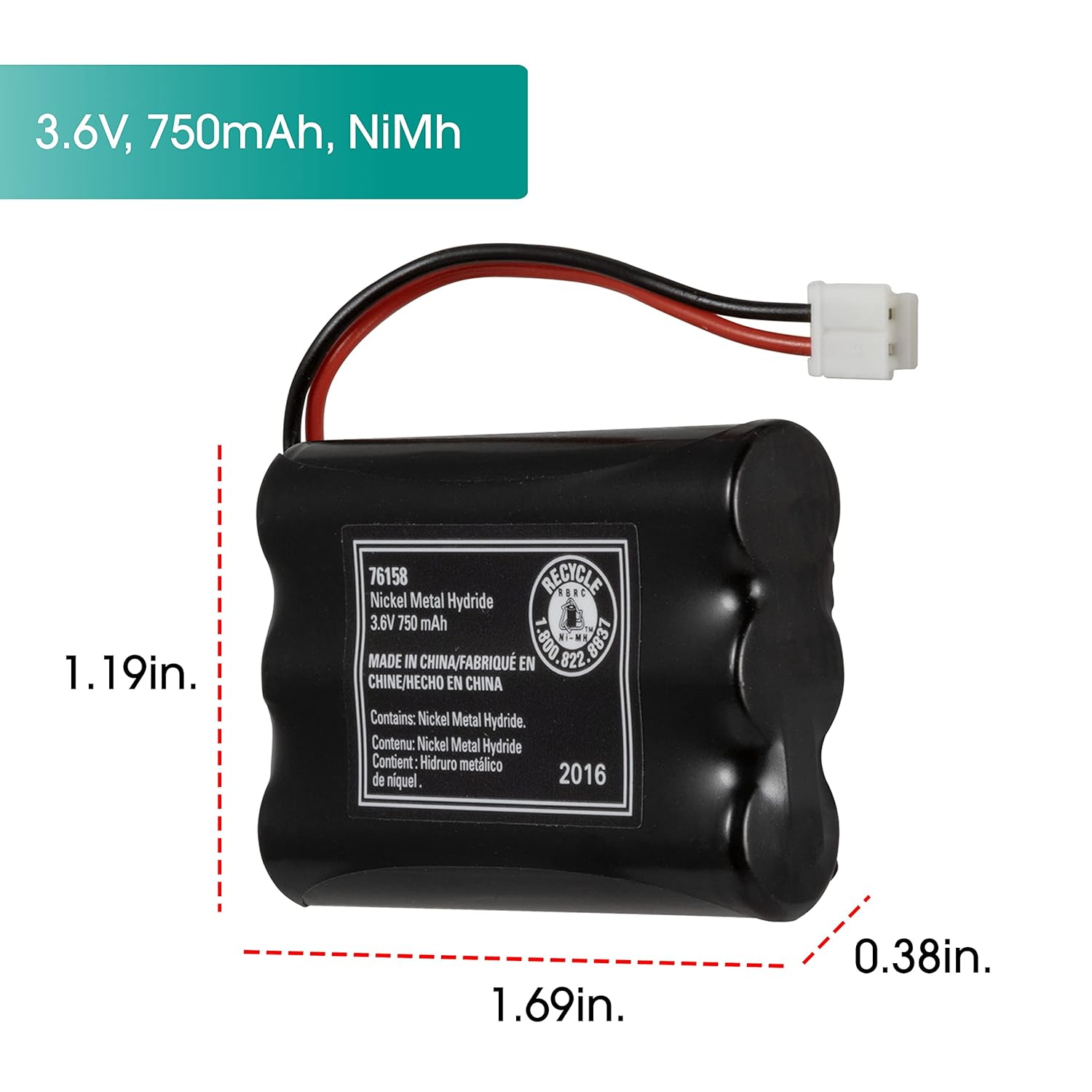 Power Gear Cordless Phone Battery, 3.6V/750mAh NiMH