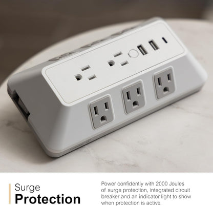 GE 8-Outlet Surge Protector with USB, Outlet Extender, 2 USB-A, 1 USB-C, White