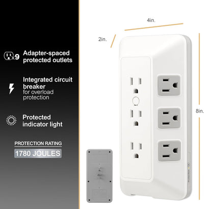 GE-branded 9-Outlet Surge Tap, 1780J, White/Gray