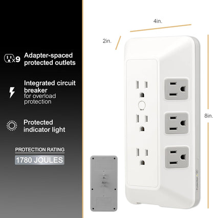 GE-branded 9-Outlet Surge Tap, 1780J, White/Gray
