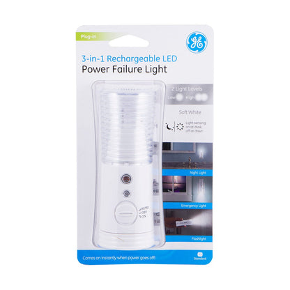 GE 3-in-1 Rechargeable Power Failure Light Sensing LED Night Light, White