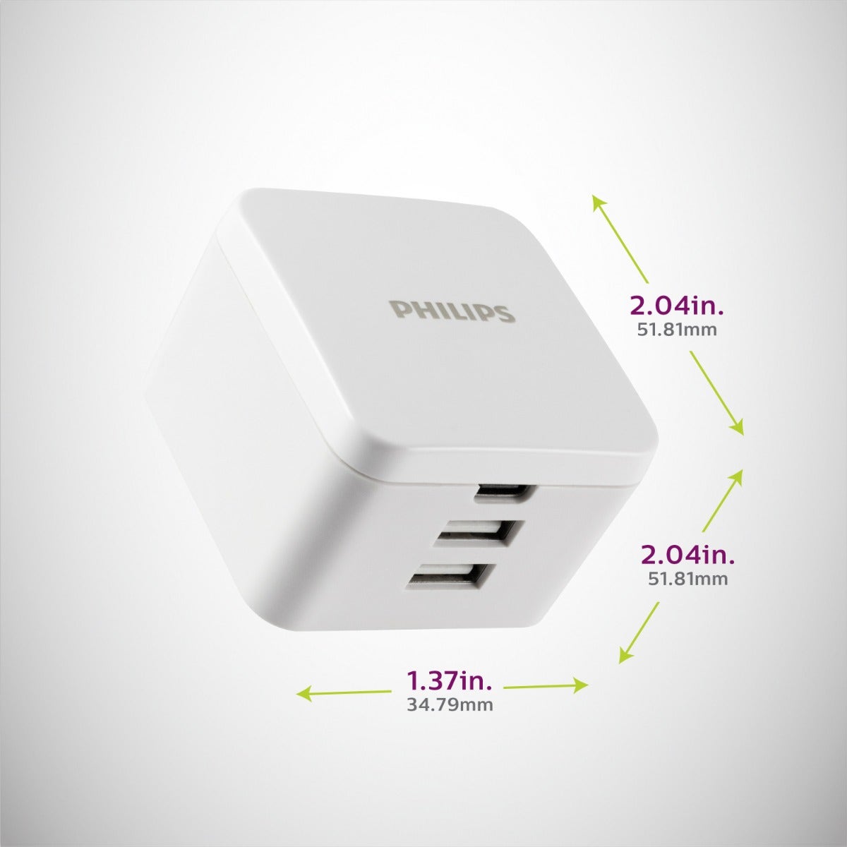 Philips 3-USB Wall Charger with 1 USB-C and 2 USB-A Ports and Power Delivery, White