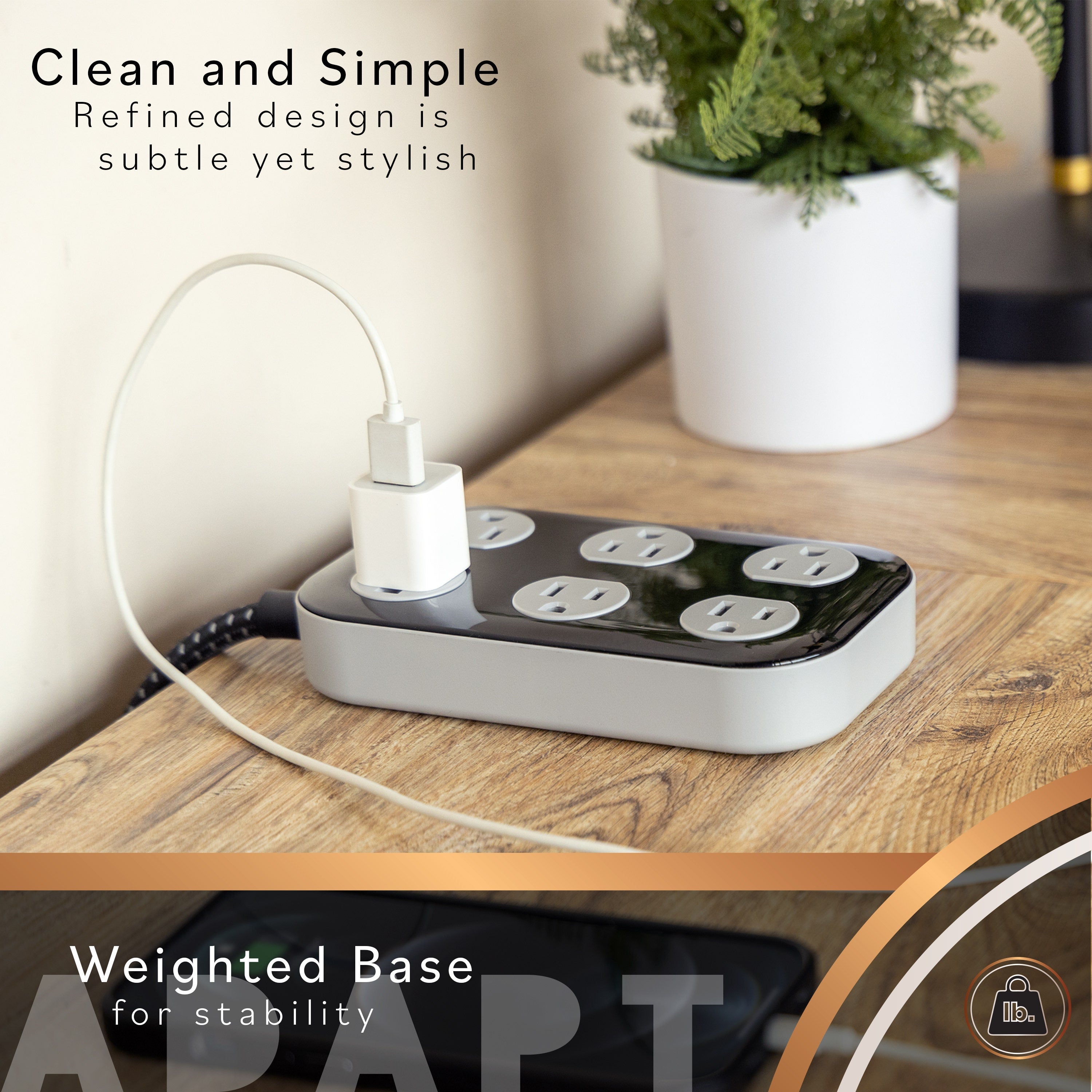 Cordinate ADAPT 6-Outlet 4ft. Braided Extension Cord with Surge Protection, Black/Gray