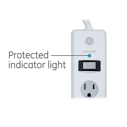 GE 6-Outlet 6ft. Surge Protector With Twist-To-Close Safety Covers, 2 Pack, White