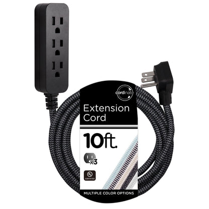 Cordinate 3-Outlet 10ft. Braided Extension Cord with Surge Protection, Black/Gray