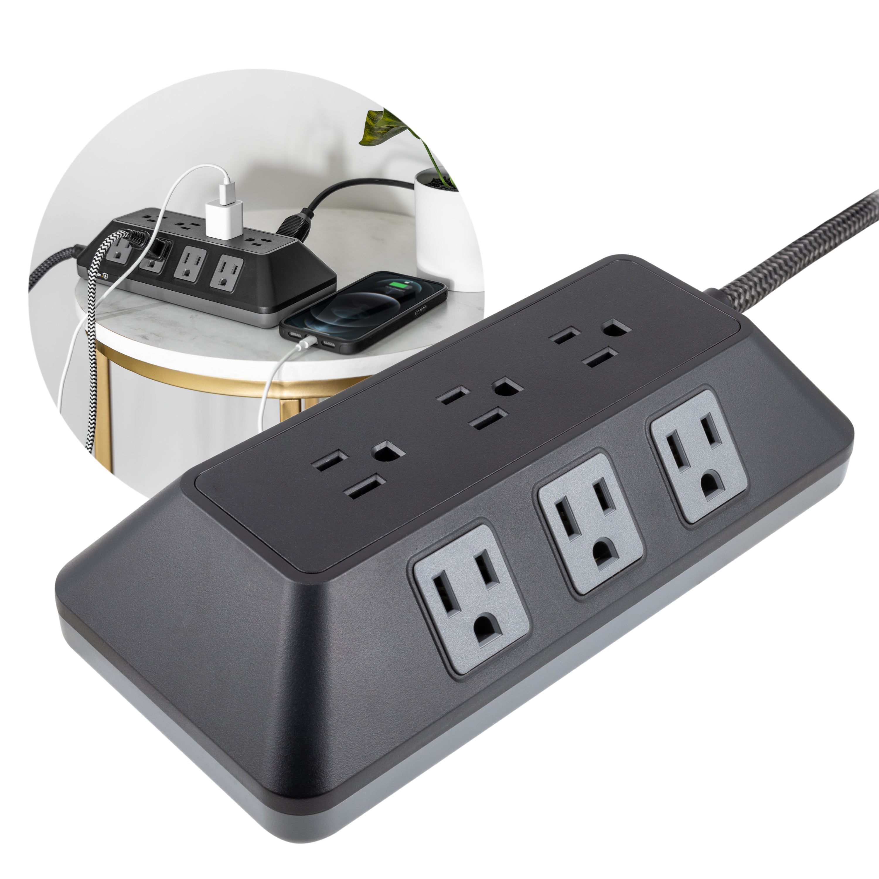 GE UltraPro ADAPT 9-Outlet Surge Protector, 2480J, 8ft. Braided Cord, Black