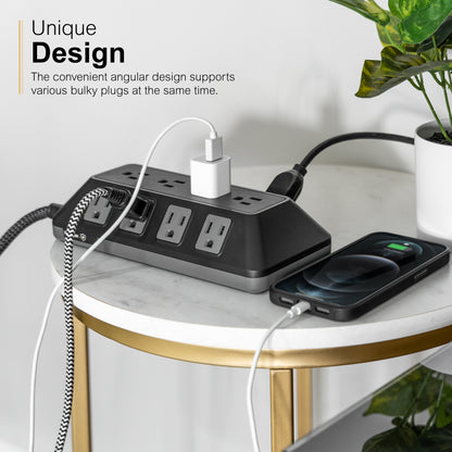 GE UltraPro ADAPT 12-Outlet Surge Protector, 3540J, 6ft. Braided Cord, Black