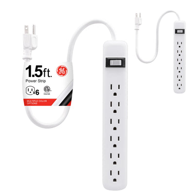 GE 6-Outlet 2ft. Power Strip, 2 Pack, White
