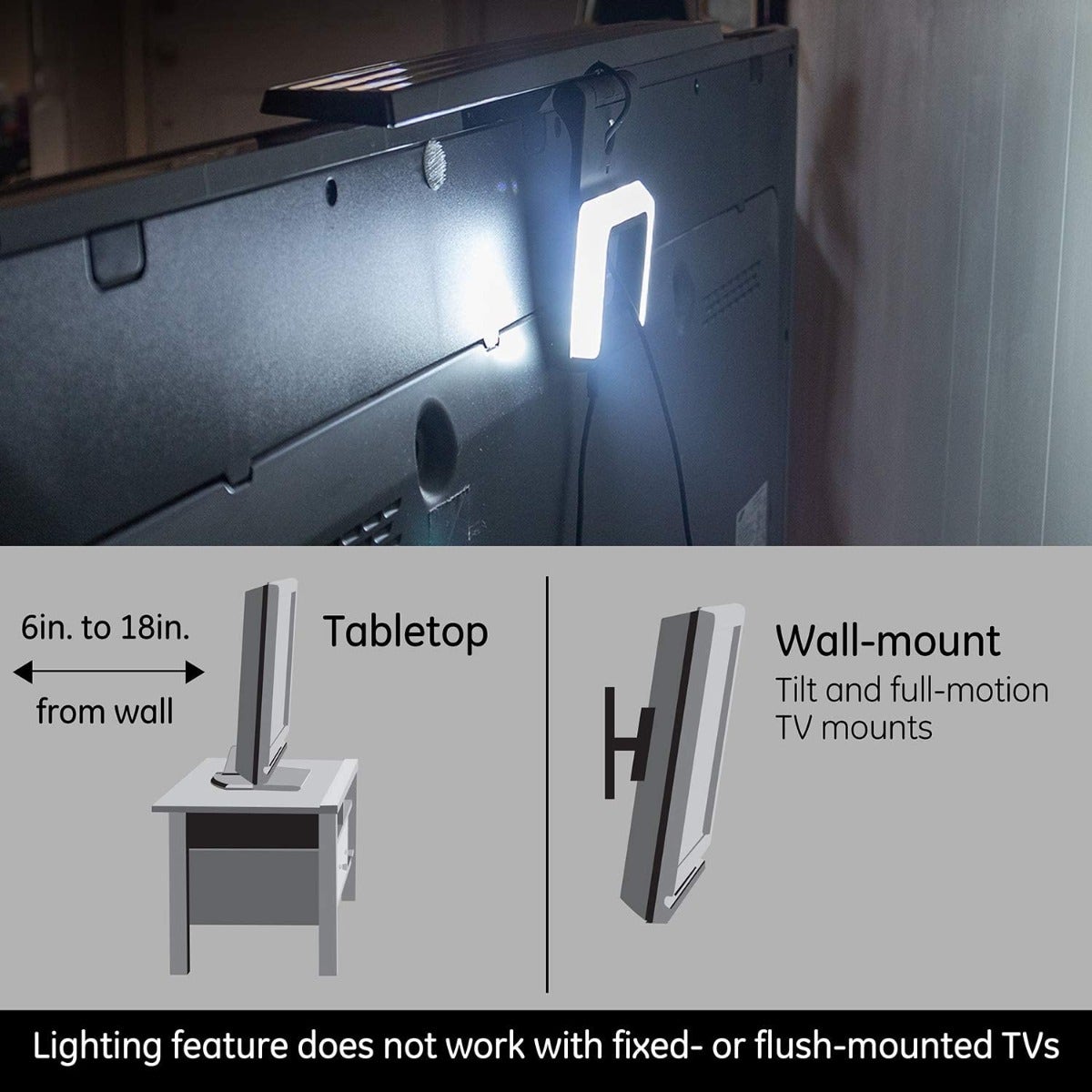 GE Enlighten HD Amplified Antenna with Bias LED Lighting, Black