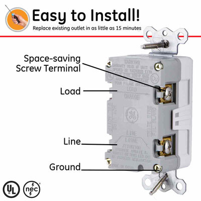 GE GFCI Receptacle with LED Indicator, White