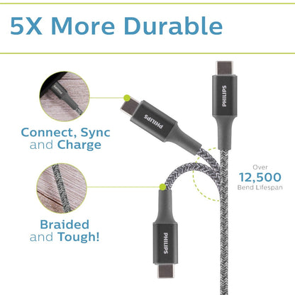Philips 6ft. USB-C to Lightning Charging Cable with Braided Cord, 2 Pack, Gray