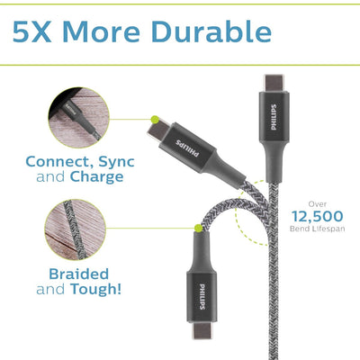 Philips 3ft. USB-C to Lightning Charging Cable with Braided Cord, 2 Pack, Gray