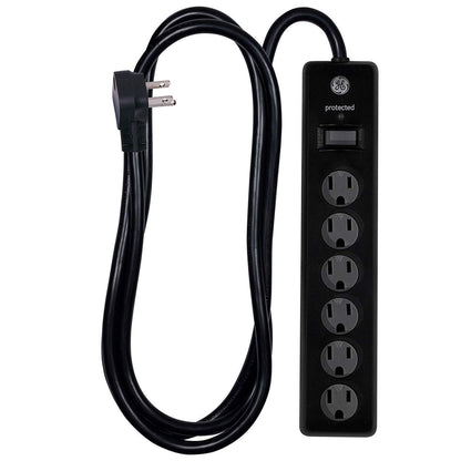 GE 6-Outlet 6ft. Surge Protector with Twist-to-Close Safety Outlets, 2 Pack, Black