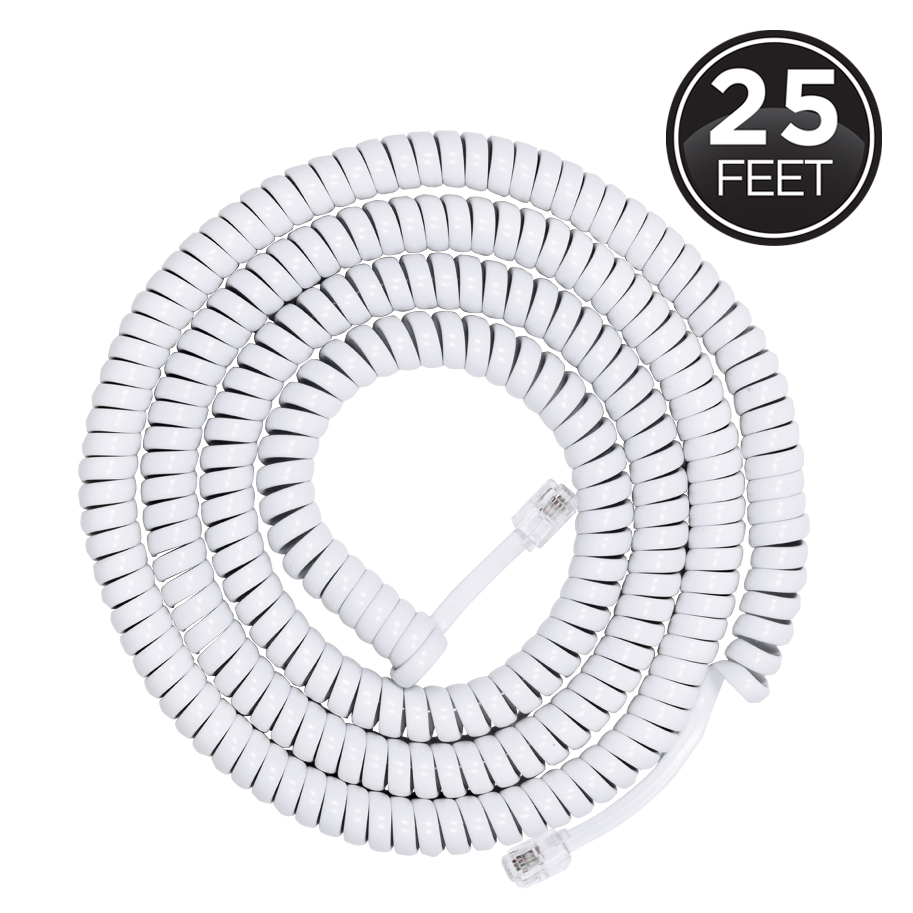 Power Gear Telephone Coiled Handset Cord, 25ft., White