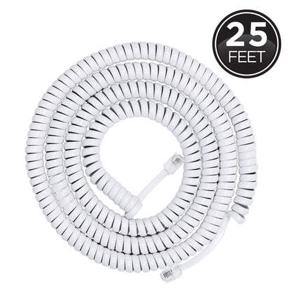 Power Gear Telephone Coiled Handset Cord, 25ft., White
