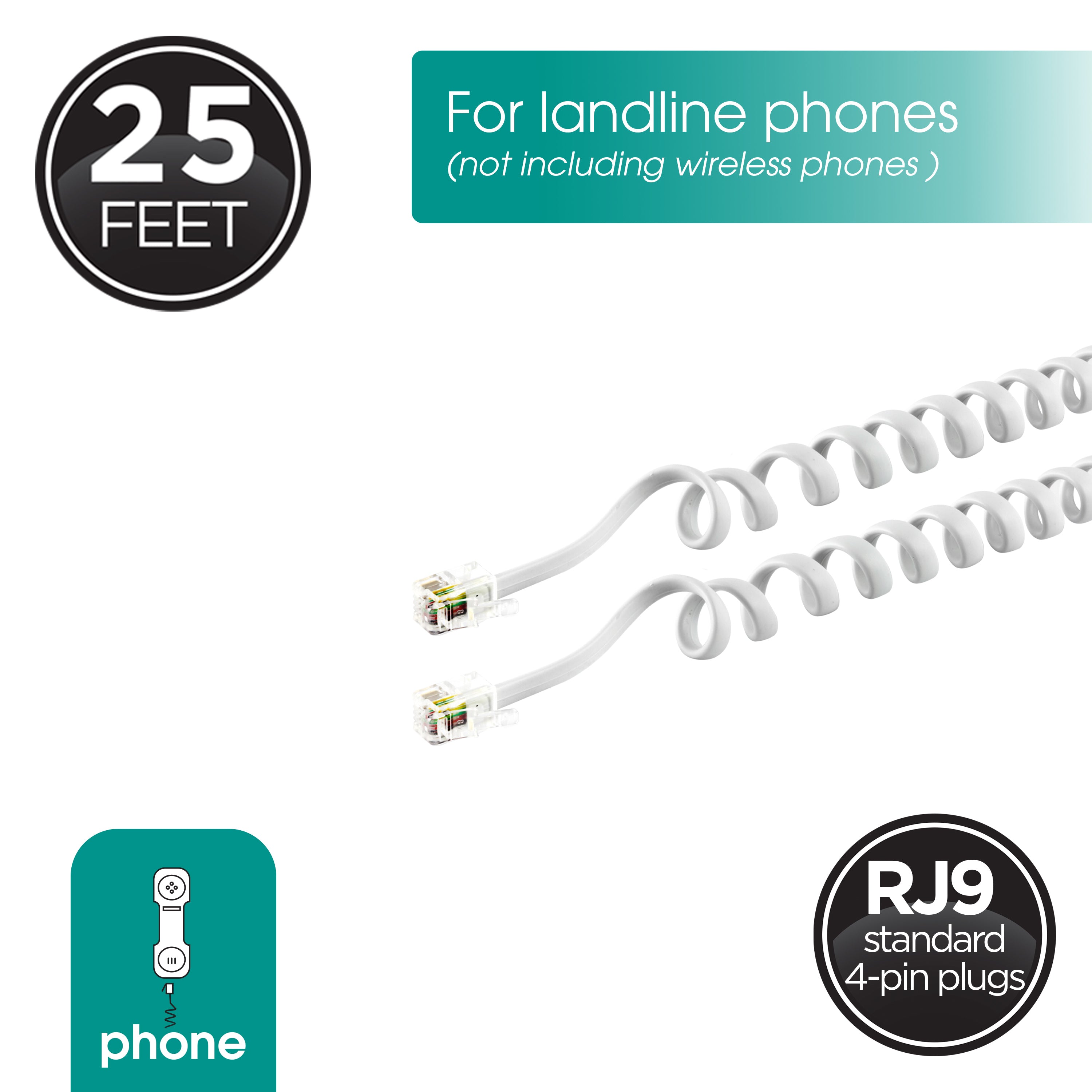 Power Gear Telephone Coiled Handset Cord, 25ft., White