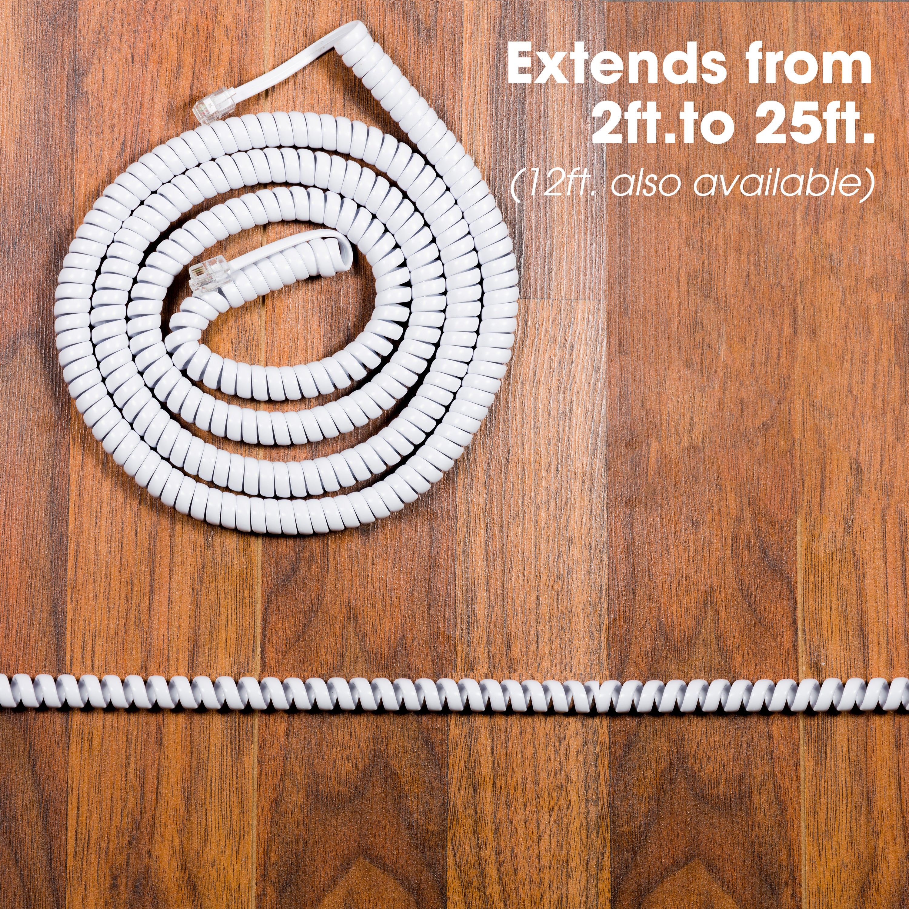 Power Gear Telephone Coiled Handset Cord, 25ft., White