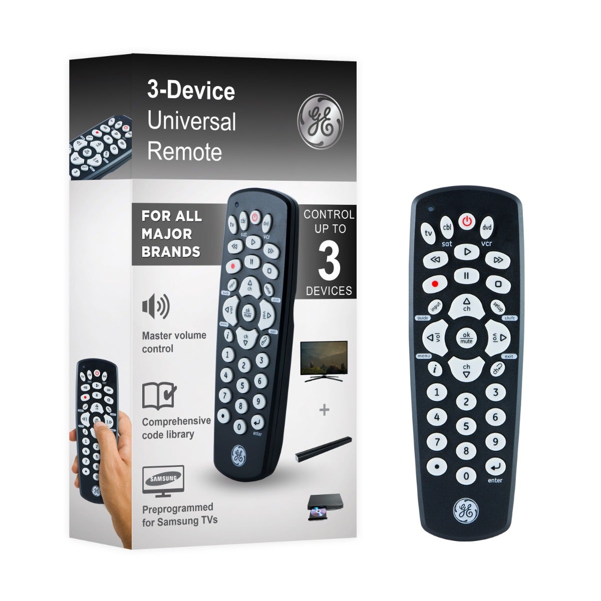 GE 3-Device Universal Remote, Black