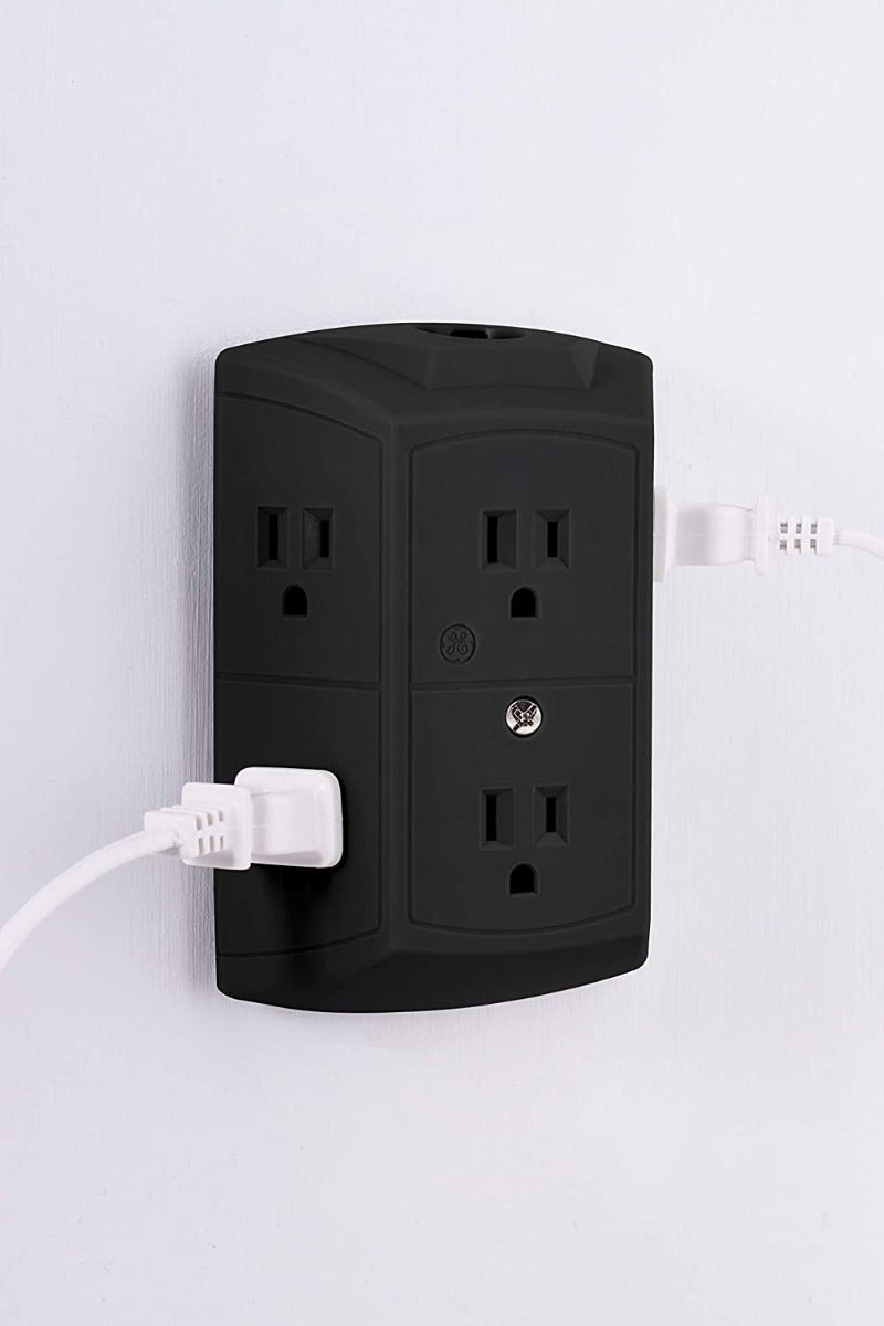 GE 6-Outlet Wall Tap with Resettable Circuit Breaker, 2 Pack, Black