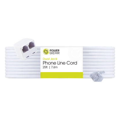 Power Gear 25ft. Dual-Jack Phone Line Cord, White
