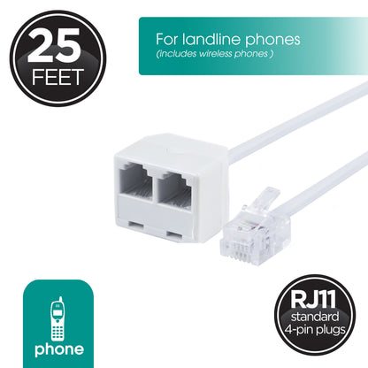 Power Gear 25ft. Dual-Jack Phone Line Cord, White