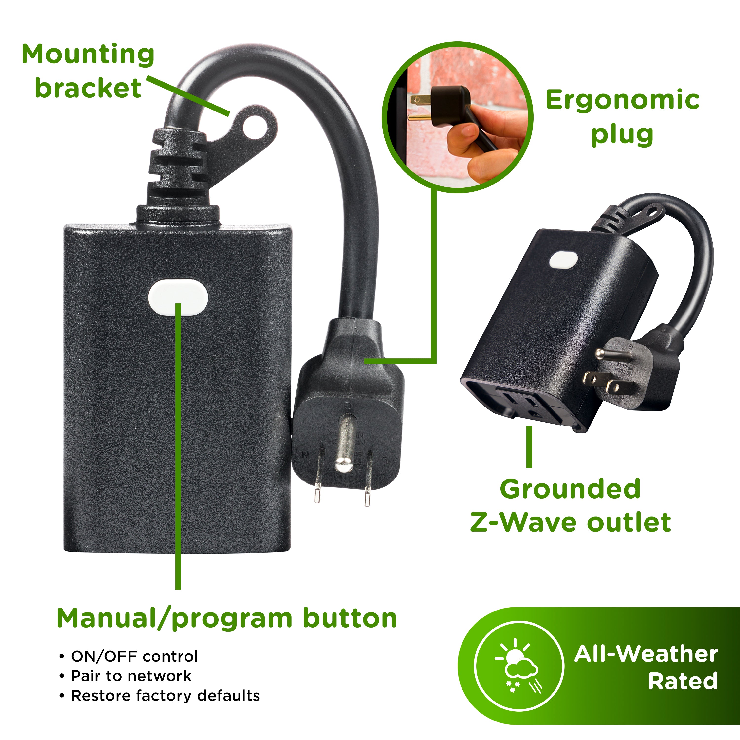 Enbrighten Z-Wave Long Range Outdoor Smart Plug, 800 Series, 1