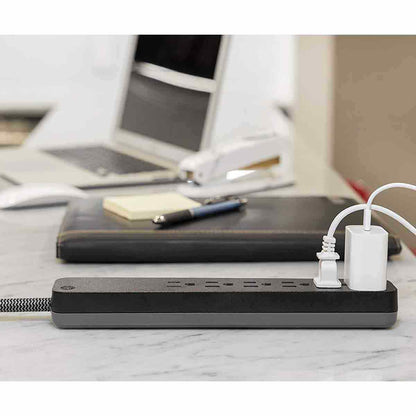 GE 6-Outlet 6ft. Surge Protector with Braided Cord, Black