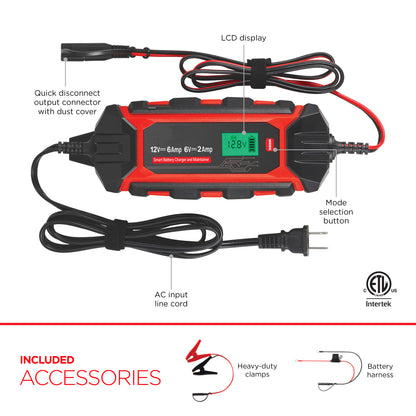 UltraPro Elite Smart Battery Charger and Maintainer, 6V/12V