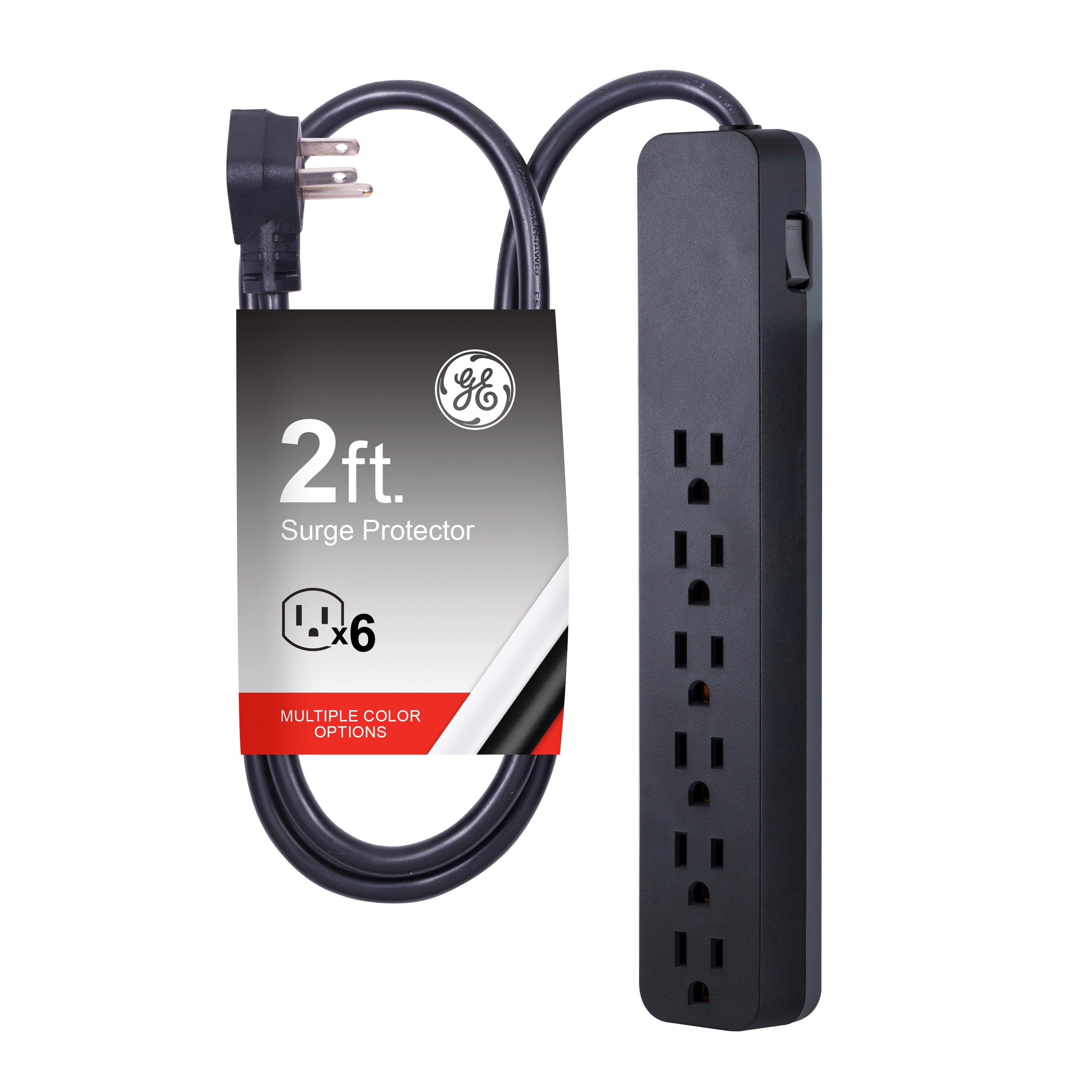 GE Pro 6-Outlet 2ft. Surge Protector, Black