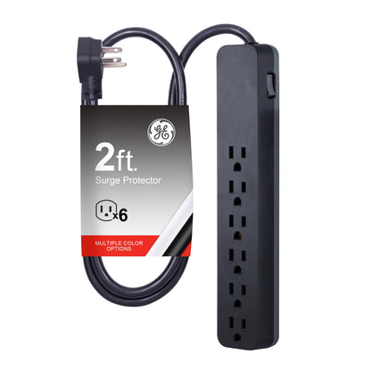 GE Pro 6-Outlet 2ft. Surge Protector, Black