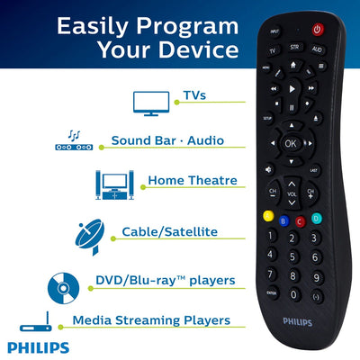 Philips 3-Device Universal Remote, Brushed Black
