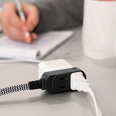 Cordinate 3-Outlet 8ft. Braided Extension Cord with Flat Plug, Black/White