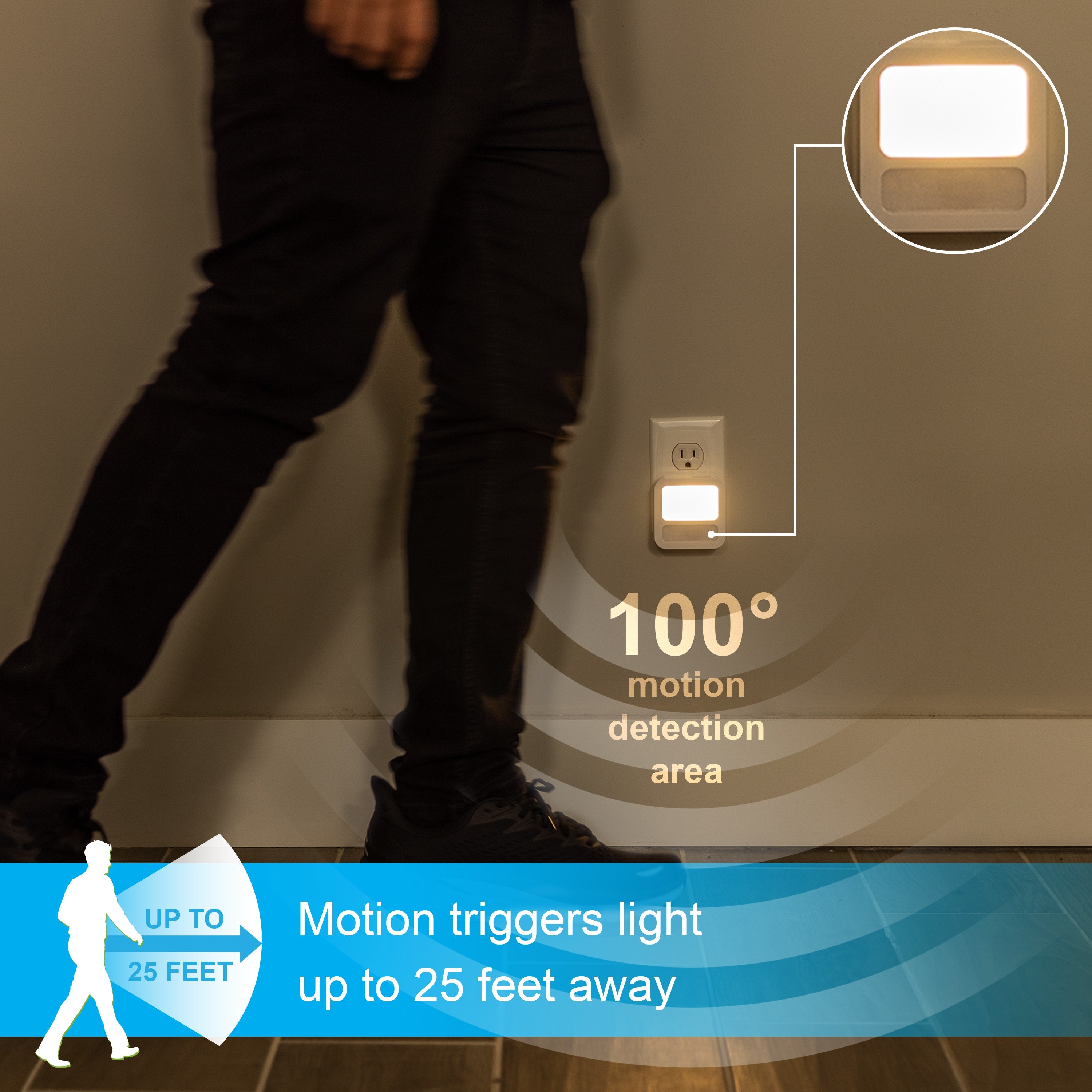 GE Light Sensing Motion Sensing LED Night Light, White