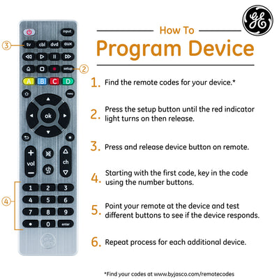 GE 4-Device Universal Remote, Brushed Silver