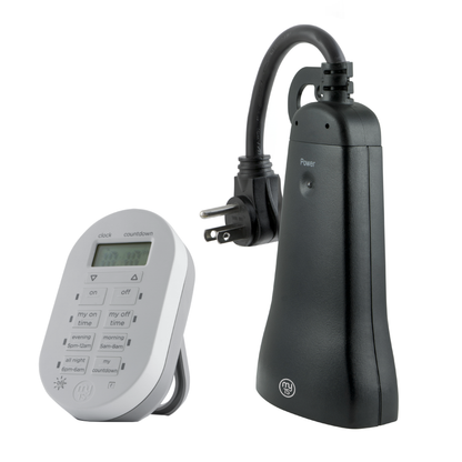 myTouchSmart Indoor/Outdoor Plug-In Simple Set Wireless Timer System, Black/White