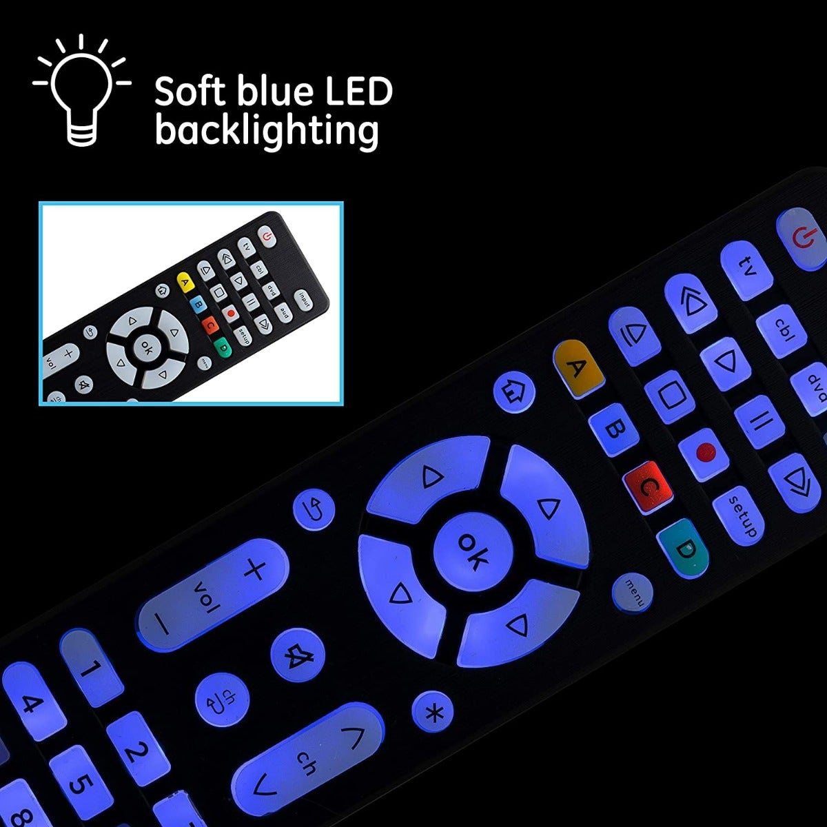 GE 4-Device Backlit Universal Remote, Brushed Black