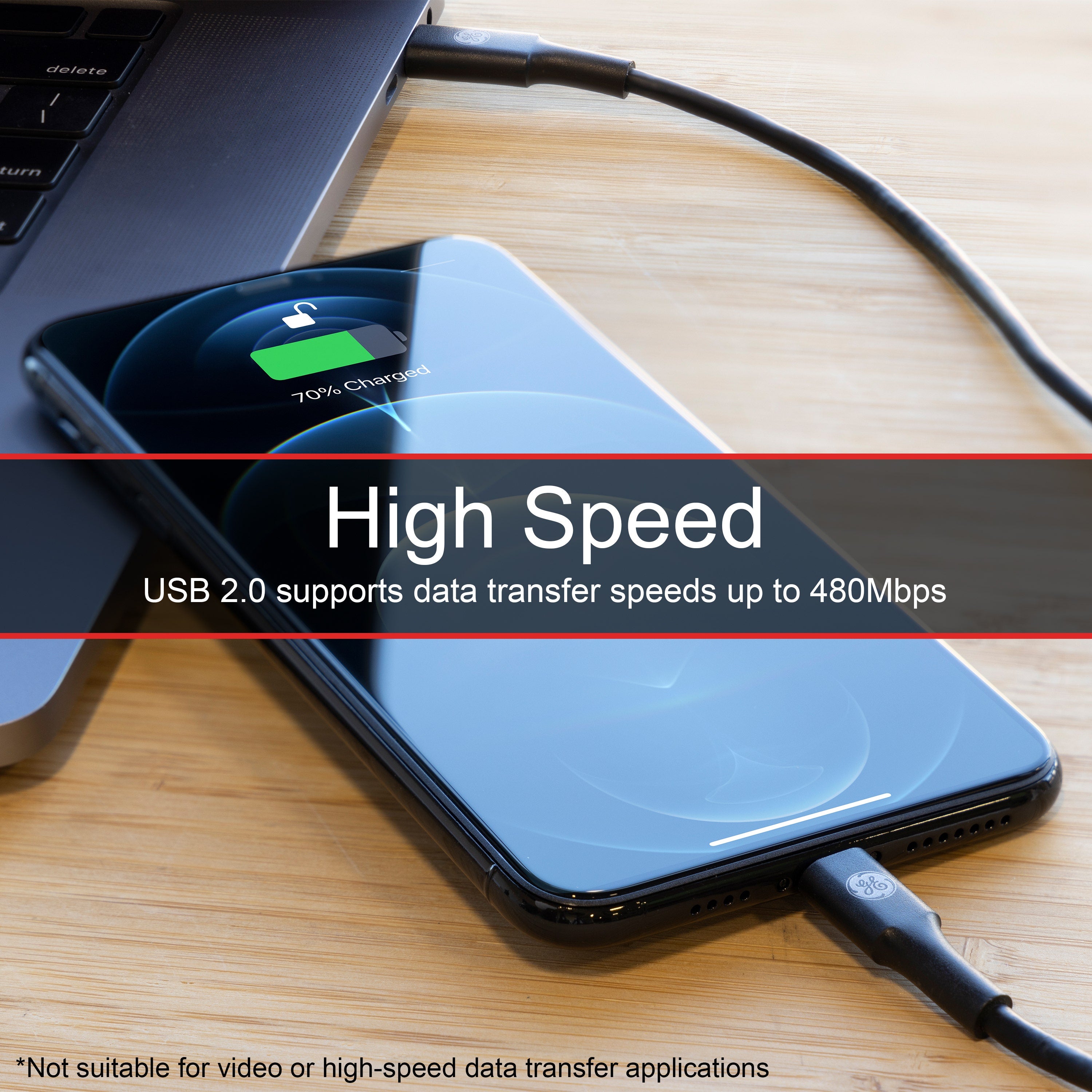 GE 6ft. USB-C to Lightning Charging Cable, Black