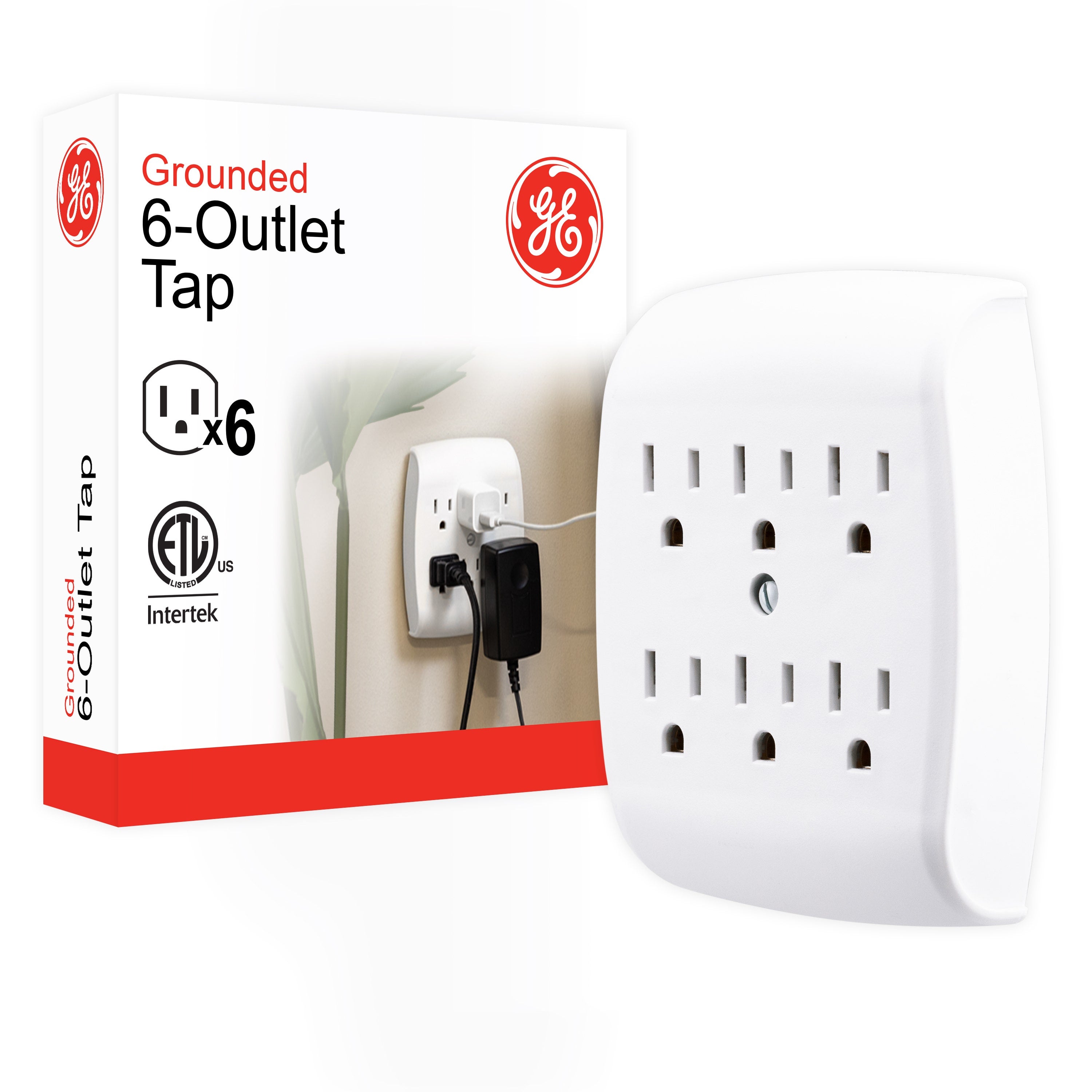GE 6-Outlet Wall Tap, White
