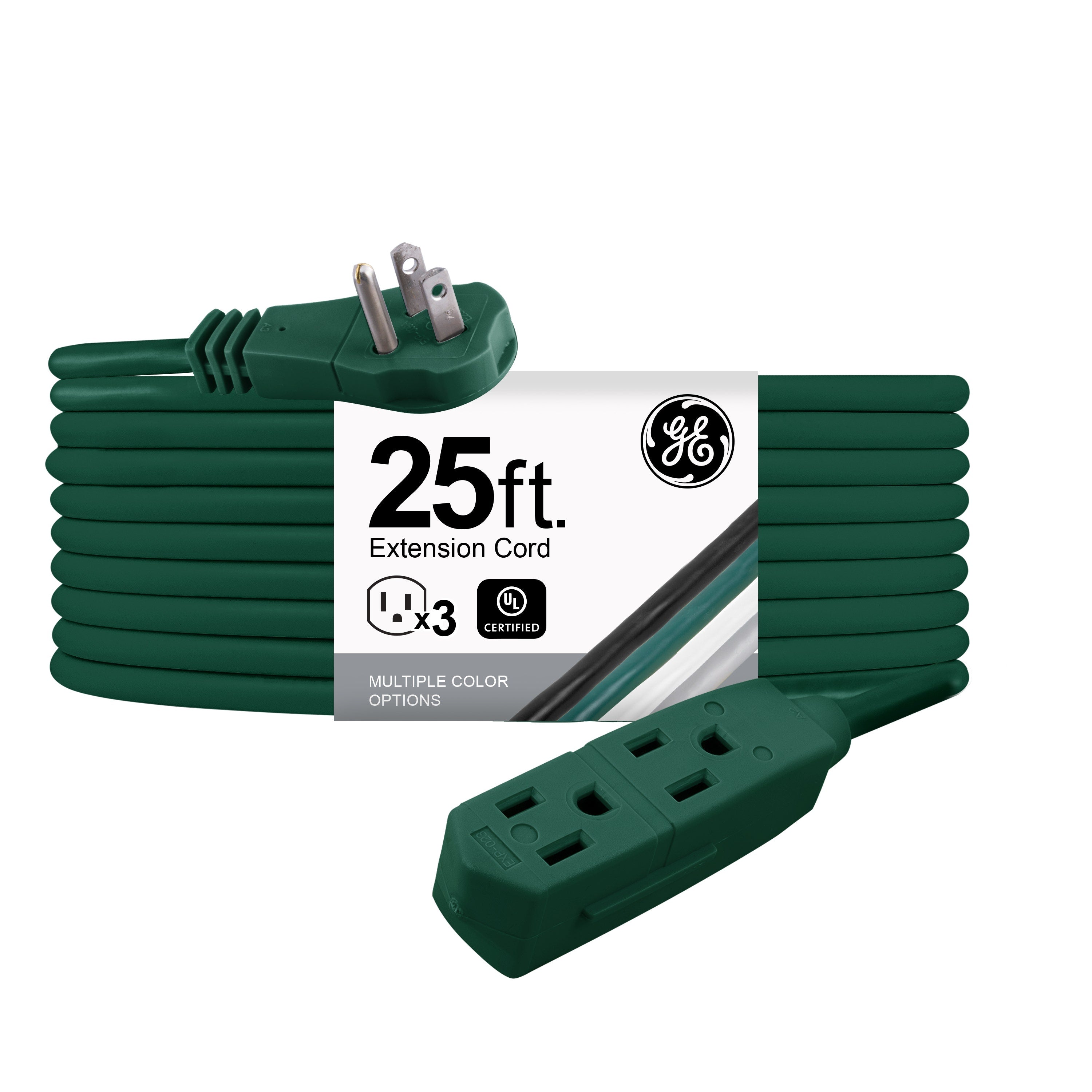 GE 3-Outlet 25ft. Extension Cord with Right-Angle Plug, Green